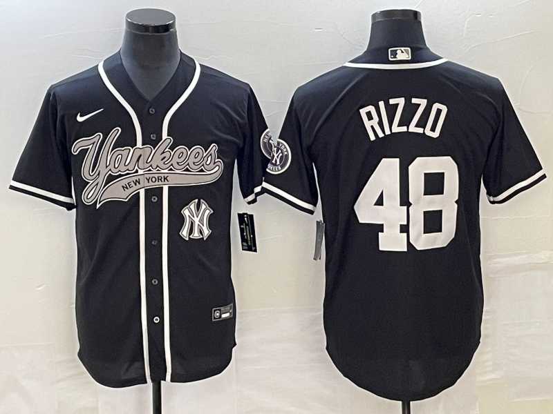 Mens New York Yankees #48 Anthony Rizzo Black With Patch Cool Base Stitched Baseball Jersey